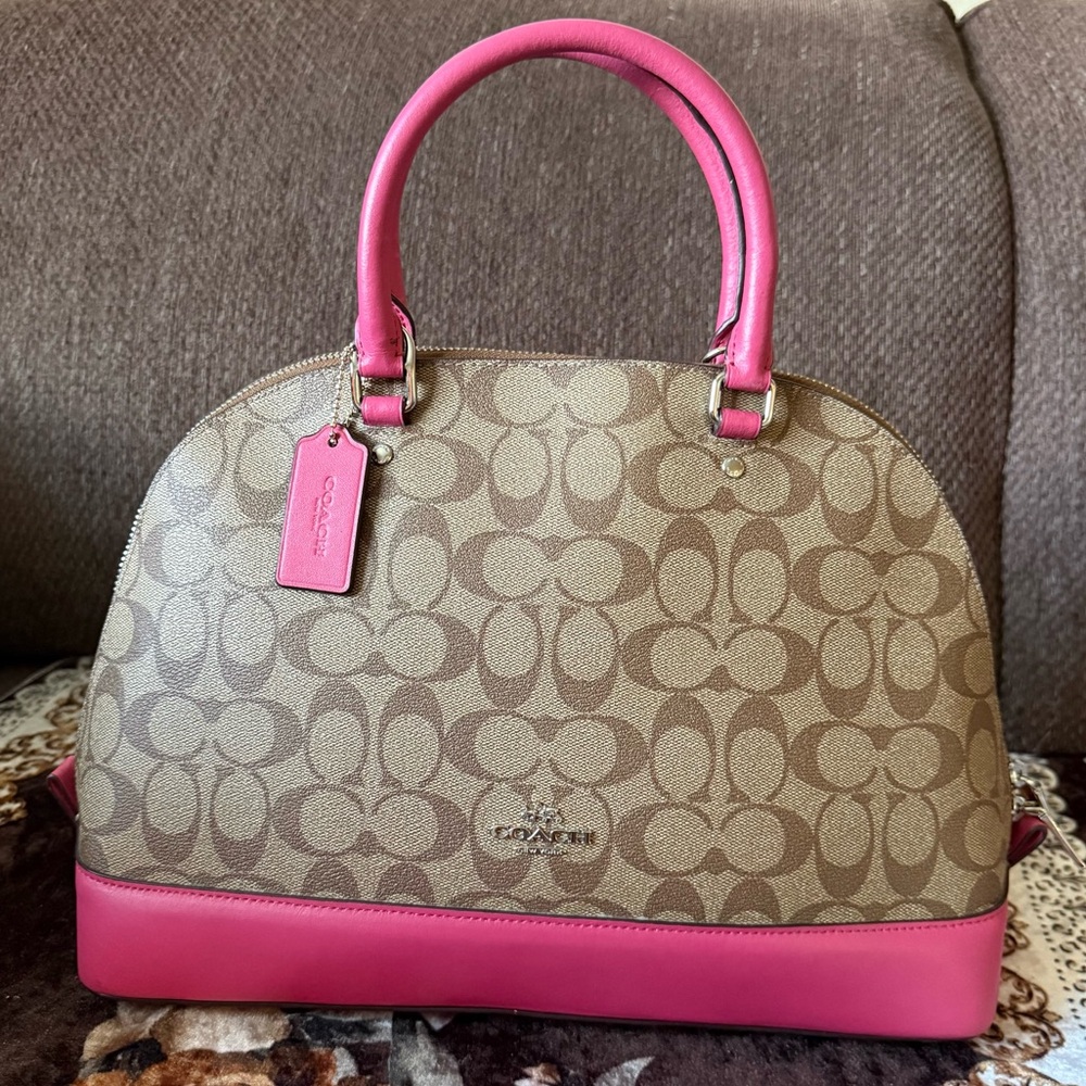 COACH Signature Coated Canvas Pink Large Sierra Silver-Tone Hardware Satchel Bag